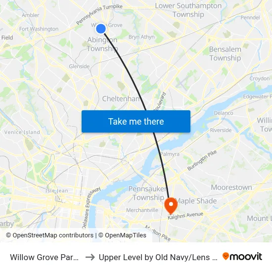 Willow Grove Park Mall to Upper Level by Old Navy / Lens Crafters map