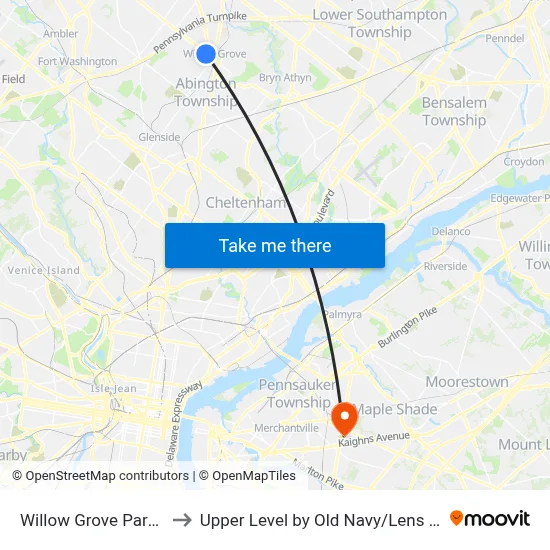Willow Grove Park Mall to Upper Level by Old Navy / Lens Crafters map
