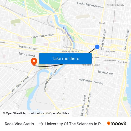 Race Vine Station - Bsl to University Of The Sciences In Philadelphia map