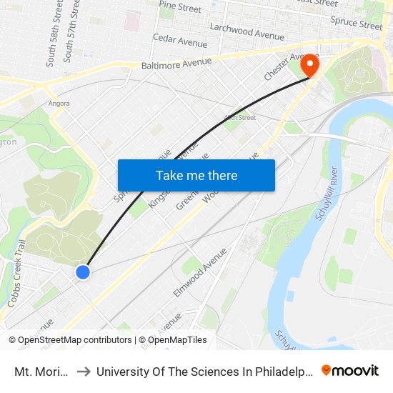 Mt. Moriah to University Of The Sciences In Philadelphia map