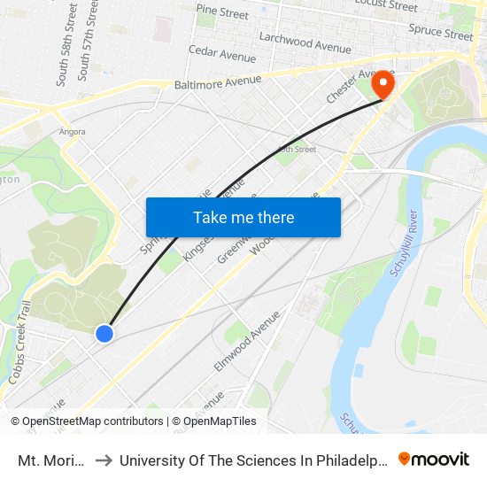 Mt. Moriah to University Of The Sciences In Philadelphia map