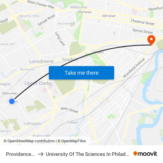 Providence Rd to University Of The Sciences In Philadelphia map