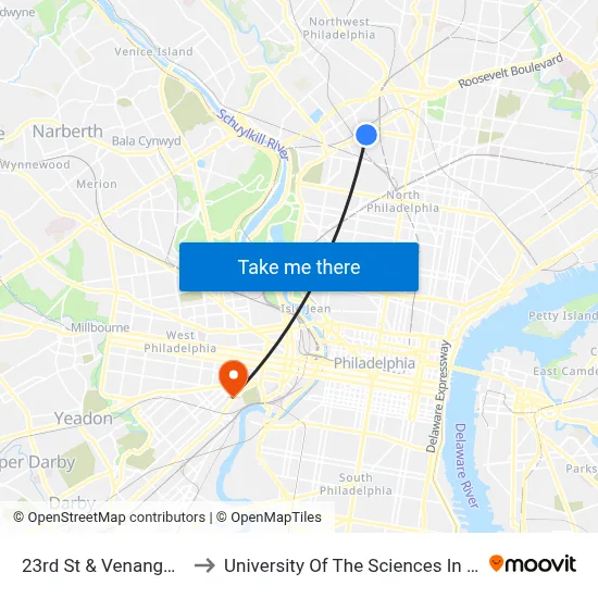 23rd St & Venango St Loop to University Of The Sciences In Philadelphia map