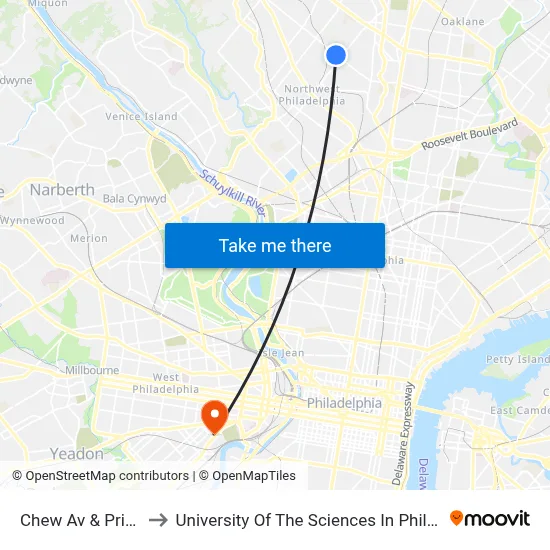 Chew Av & Price St to University Of The Sciences In Philadelphia map