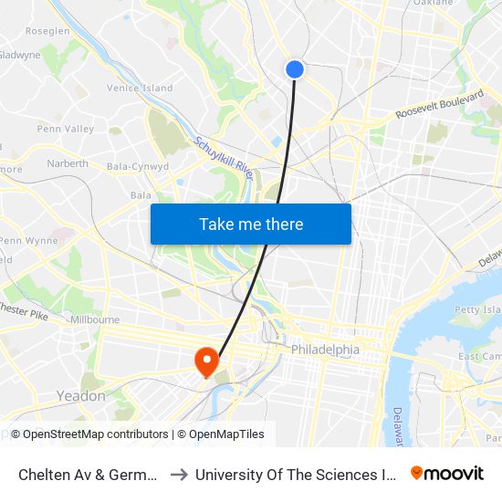 Chelten Av & Germantown Av to University Of The Sciences In Philadelphia map