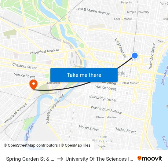 Spring Garden St & 8th St - Fs to University Of The Sciences In Philadelphia map