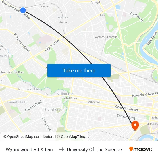 Wynnewood Rd & Lancaster Av - FS to University Of The Sciences In Philadelphia map