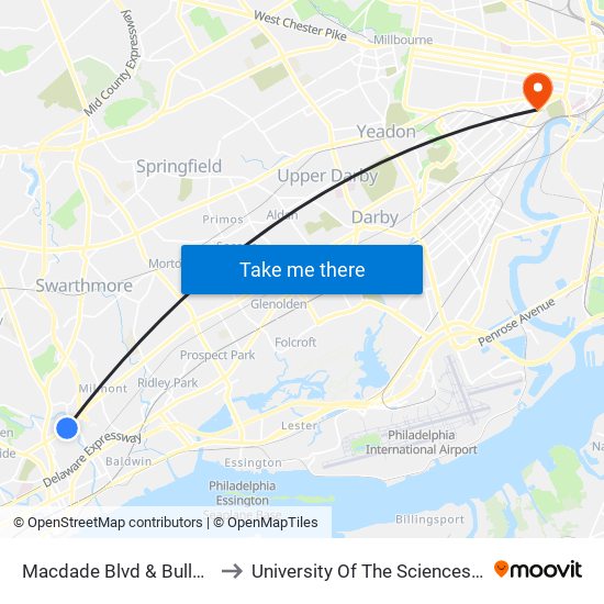 Macdade Blvd & Bullens Ln - Mbfs to University Of The Sciences In Philadelphia map