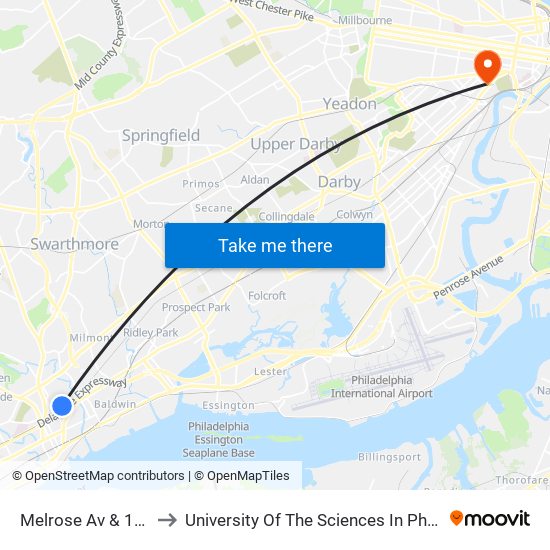 Melrose Av & 14th St to University Of The Sciences In Philadelphia map