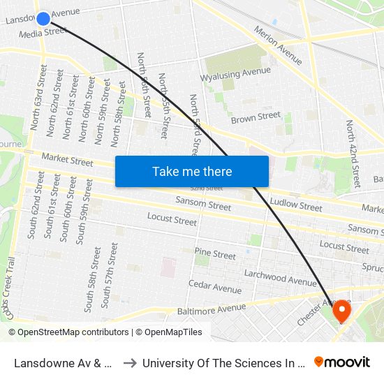 Lansdowne Av & 63rd - Fs to University Of The Sciences In Philadelphia map