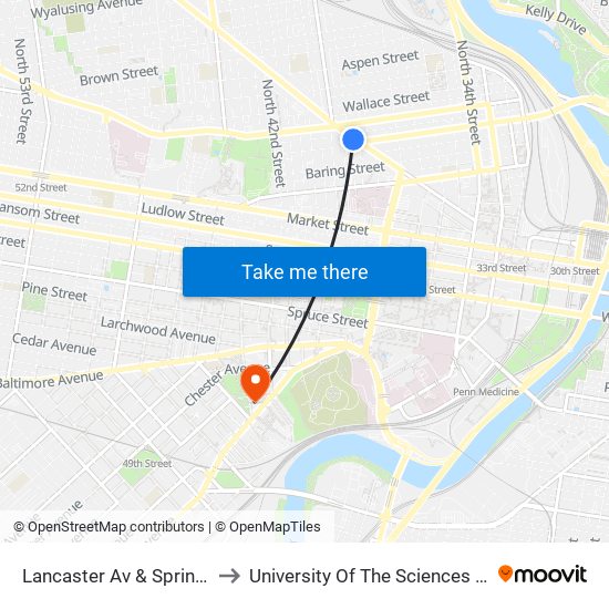 Lancaster Av & Spring Garden St to University Of The Sciences In Philadelphia map