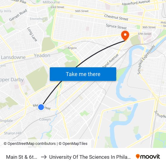 Main St & 6th St to University Of The Sciences In Philadelphia map