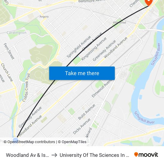 Woodland Av & Island Av to University Of The Sciences In Philadelphia map