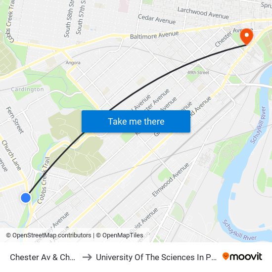 Chester Av & Church Ln to University Of The Sciences In Philadelphia map