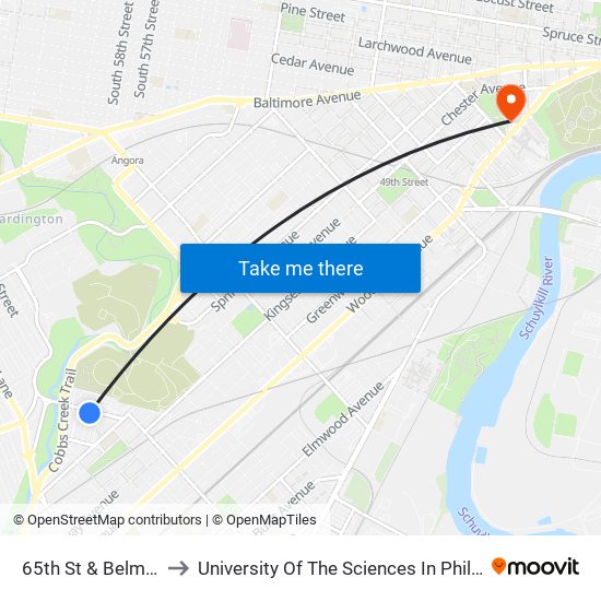 65th St & Belmar Av to University Of The Sciences In Philadelphia map