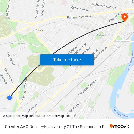 Chester Av & Duncan Av to University Of The Sciences In Philadelphia map