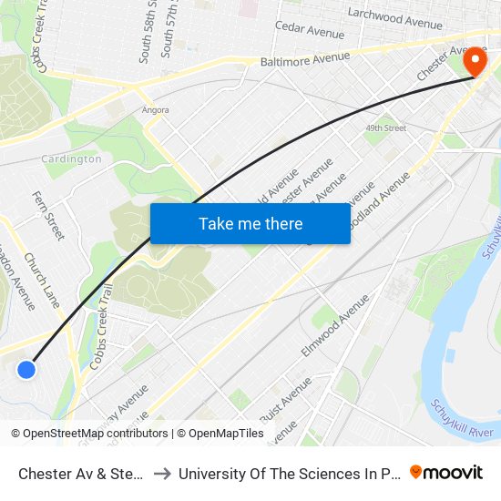 Chester Av & Stetser Av to University Of The Sciences In Philadelphia map