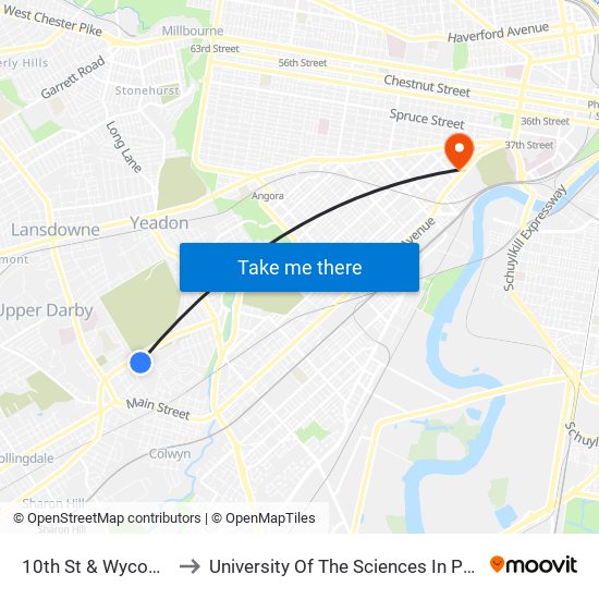 10th St & Wycombe Av to University Of The Sciences In Philadelphia map