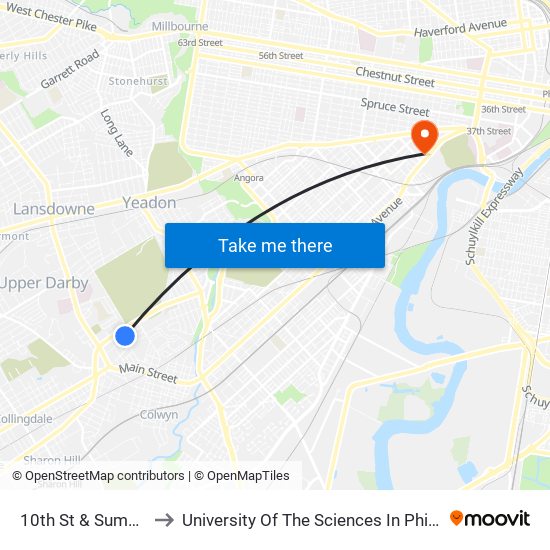 10th St & Summit St to University Of The Sciences In Philadelphia map