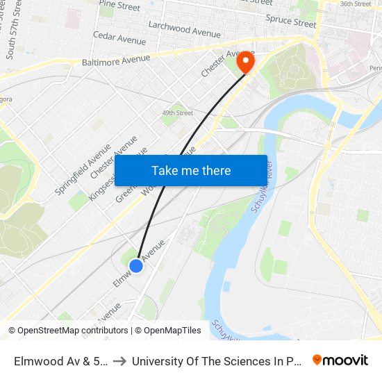 Elmwood Av & 59th St to University Of The Sciences In Philadelphia map