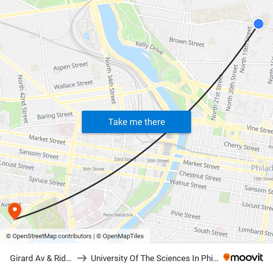 Girard Av & Ridge Av to University Of The Sciences In Philadelphia map