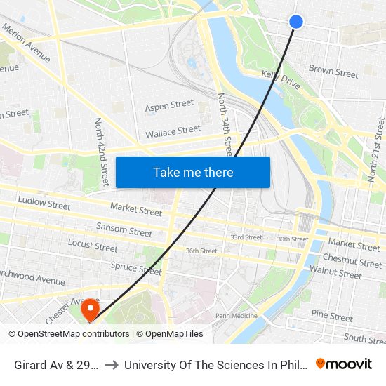 Girard Av & 29th St to University Of The Sciences In Philadelphia map