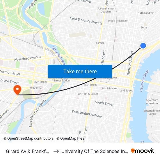 Girard Av & Frankford Av- Fs to University Of The Sciences In Philadelphia map