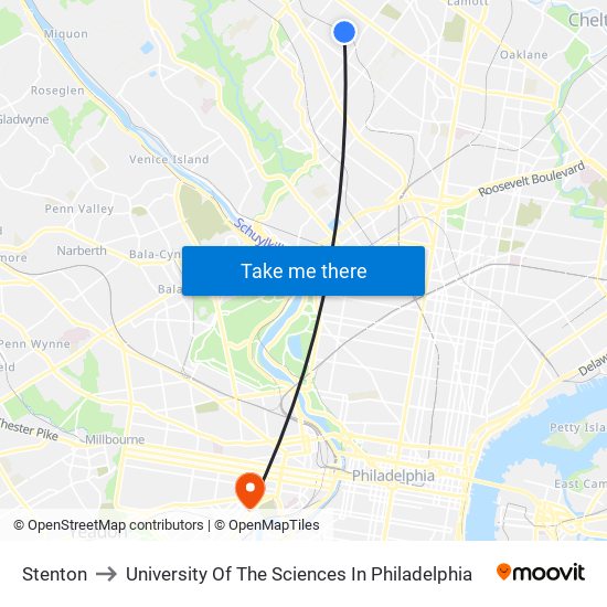 Stenton to University Of The Sciences In Philadelphia map