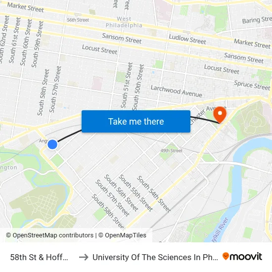 58th St & Hoffman Av to University Of The Sciences In Philadelphia map