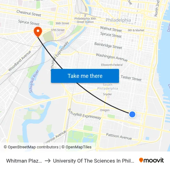 Whitman Plaza - 2 to University Of The Sciences In Philadelphia map