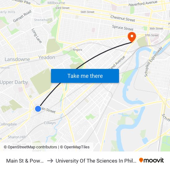 Main St & Powell Av to University Of The Sciences In Philadelphia map