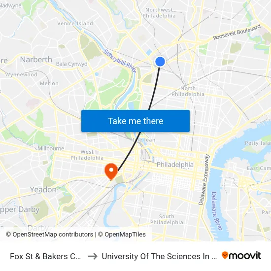 Fox St & Bakers Centre - Fs to University Of The Sciences In Philadelphia map