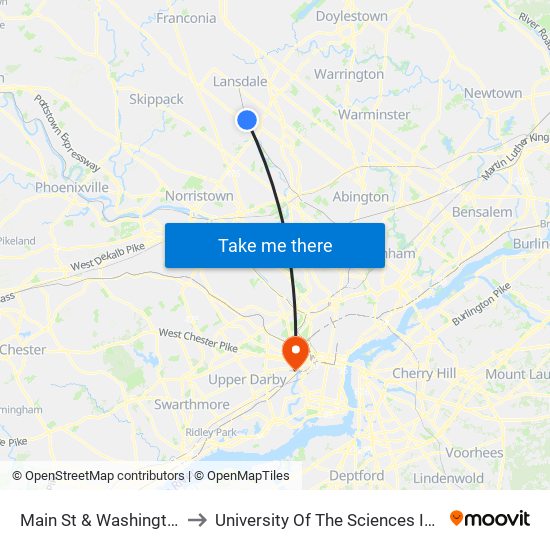 Main St & Washington Av - FS to University Of The Sciences In Philadelphia map