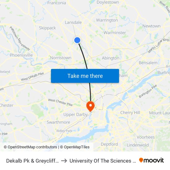 Dekalb Pk & Greycliffe Ln - Mbns to University Of The Sciences In Philadelphia map