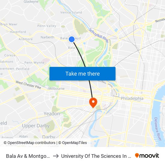 Bala Av & Montgomery Av to University Of The Sciences In Philadelphia map