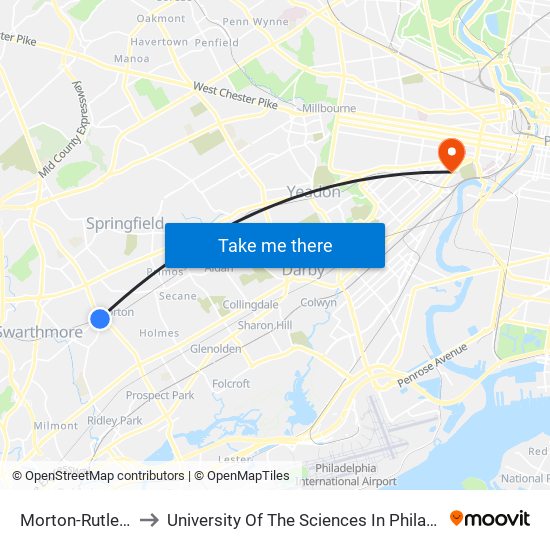 Morton-Rutledge to University Of The Sciences In Philadelphia map