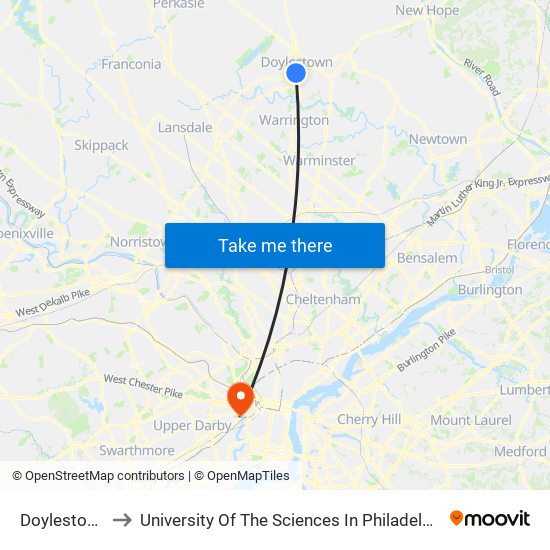 Doylestown to University Of The Sciences In Philadelphia map