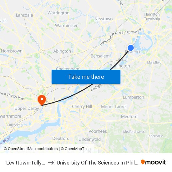 Levittown-Tullytown to University Of The Sciences In Philadelphia map