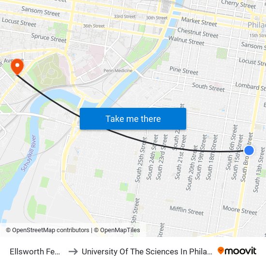 Ellsworth Federal to University Of The Sciences In Philadelphia map