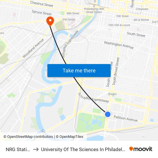 NRG Station to University Of The Sciences In Philadelphia map