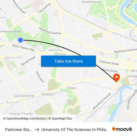 Parkview Station to University Of The Sciences In Philadelphia map