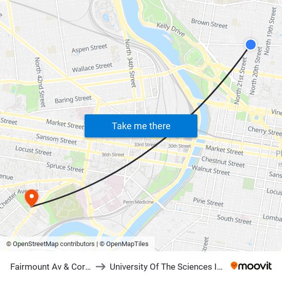 Fairmount Av & Corinthian Av to University Of The Sciences In Philadelphia map