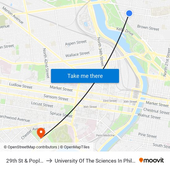 29th St & Poplar St to University Of The Sciences In Philadelphia map