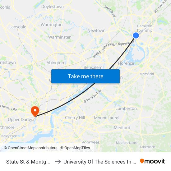 State St & Montgomery St to University Of The Sciences In Philadelphia map