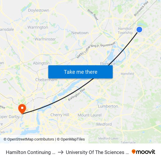 Hamilton Continuing Care Center to University Of The Sciences In Philadelphia map
