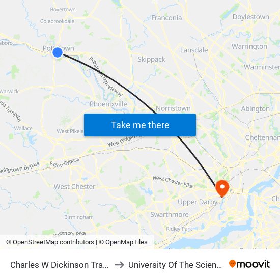 Charles W Dickinson Transportation Center to University Of The Sciences In Philadelphia map