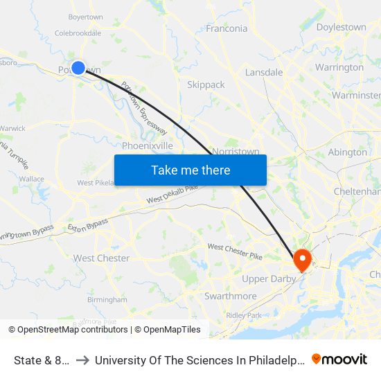 State & 8th to University Of The Sciences In Philadelphia map