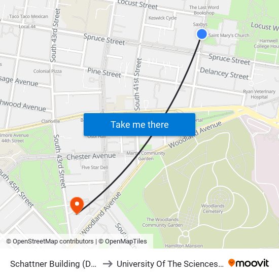 Schattner Building (Dental School) to University Of The Sciences In Philadelphia map