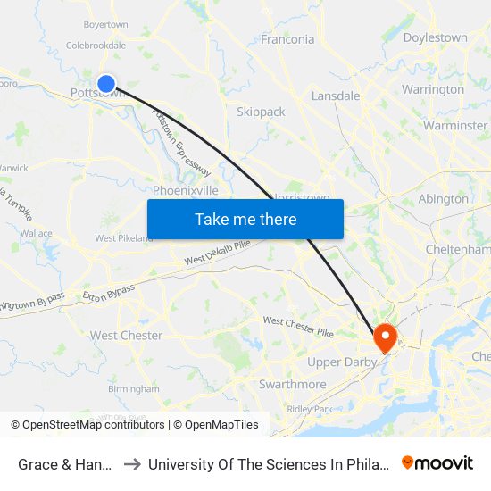 Grace & Hanover to University Of The Sciences In Philadelphia map
