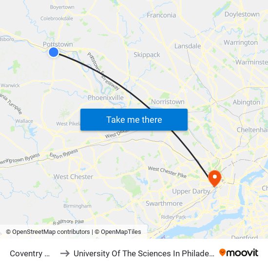 Coventry Mall to University Of The Sciences In Philadelphia map